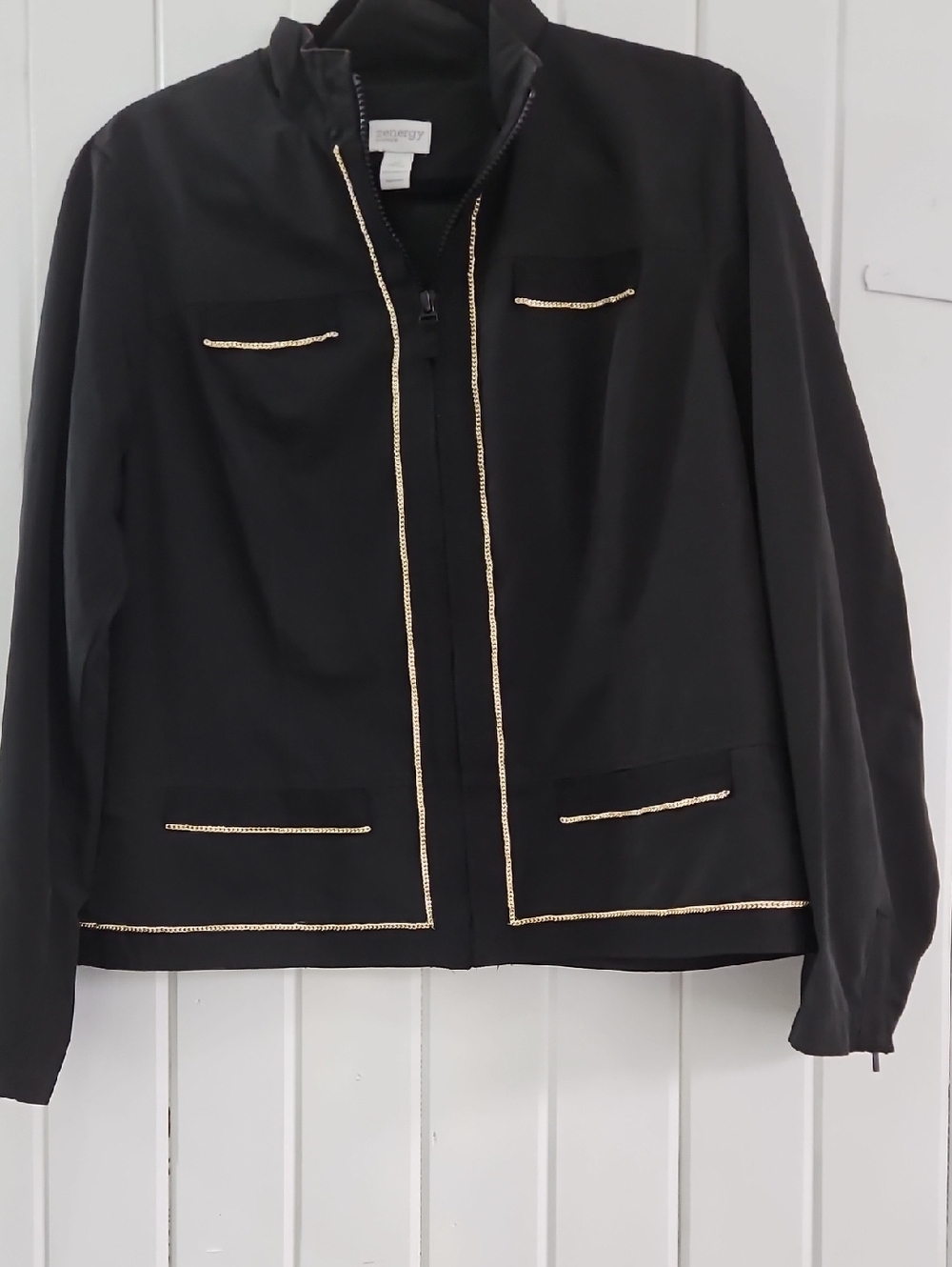 Chico's Black Zip Jacket with Gold Trim